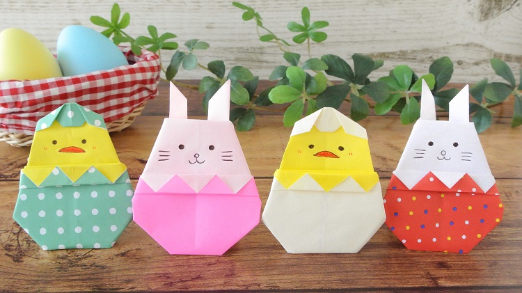 折り紙イースターエッグの作り方（うさぎ、ひよこ）Origami Easter Egg with Rabbit and Chick