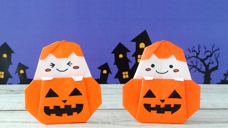 【折り紙】１枚でかぼちゃおばけ[origami]Pumpkin Ghost