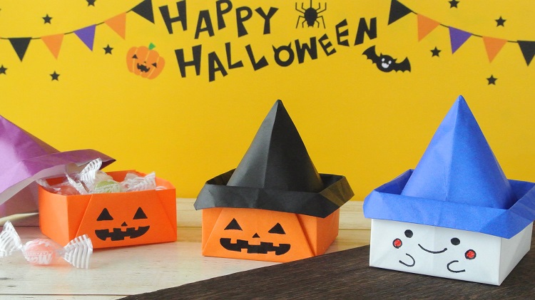 かぼちゃの箱、おばけの箱の作り方　Pumpkin Box and Ghost Box