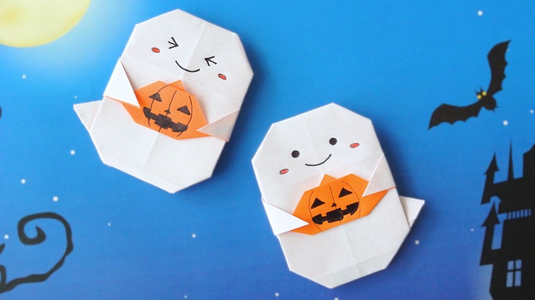 【ハロウィン折り紙】１枚でかぼちゃを持ったおばけの作り方